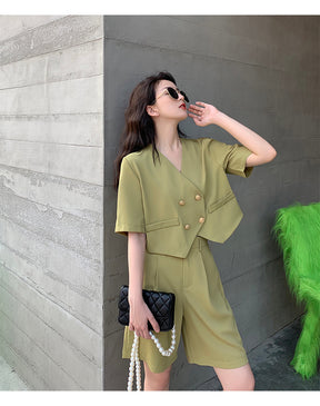 Fashion Office Short Sets Women Korean Loose Two Piece Suits Summer Thin