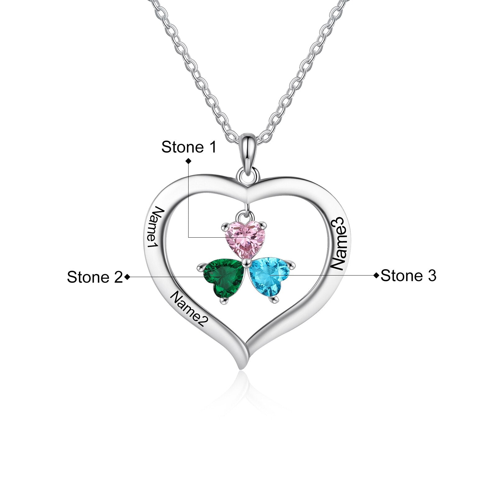 Personalized Heart Name Necklace with 1-8 Engraving Birthstone Pendant