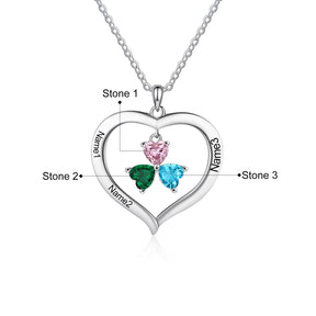 Personalized Heart Name Necklace with 1-8 Engraving Birthstone Pendant