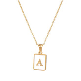 18K Golden Chain Necklaces Male Square Natural Shell Initial Letters Pendant Stainless Steel Jewelry