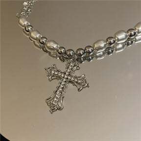 Collane con ciondolo a forma di croce Bling per collana di perle gotiche con gioielli da collo da donna