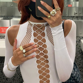 Long Sleeves Solid Hollow Out Bandage Sexy Tube Crop Top Summer Autumn Women