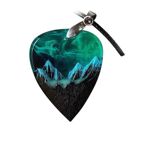 Epoxy Resin Necklace Wooden Pendant Mountains Heart Pendants Paired