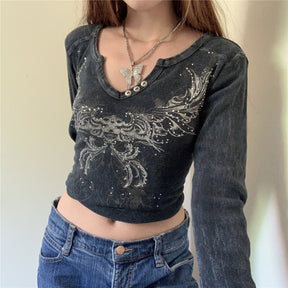 Magliette con stampa grafica retrò Crop Abbigliamento Harajuku Grunge Fairycore