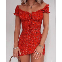 Women Floral Wrap Dress Off Shoulder Tie Up Front Ruffle Mini Dress Summer Office Lady Slash Neck Printed Pencil Dress