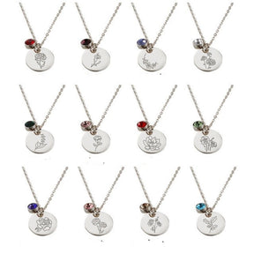 Stainless Steel Birth Flower Necklaces Birthstone Choker Necklace