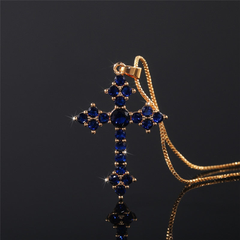 Cross Necklace Fashion White/Rose Red/Green Blue for Women Shiny Stylish Party Accessories