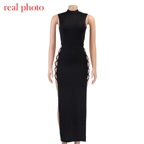 Elegant Black Sleeveless Bandage Dress for Women Club Party Backless Tank Dresses