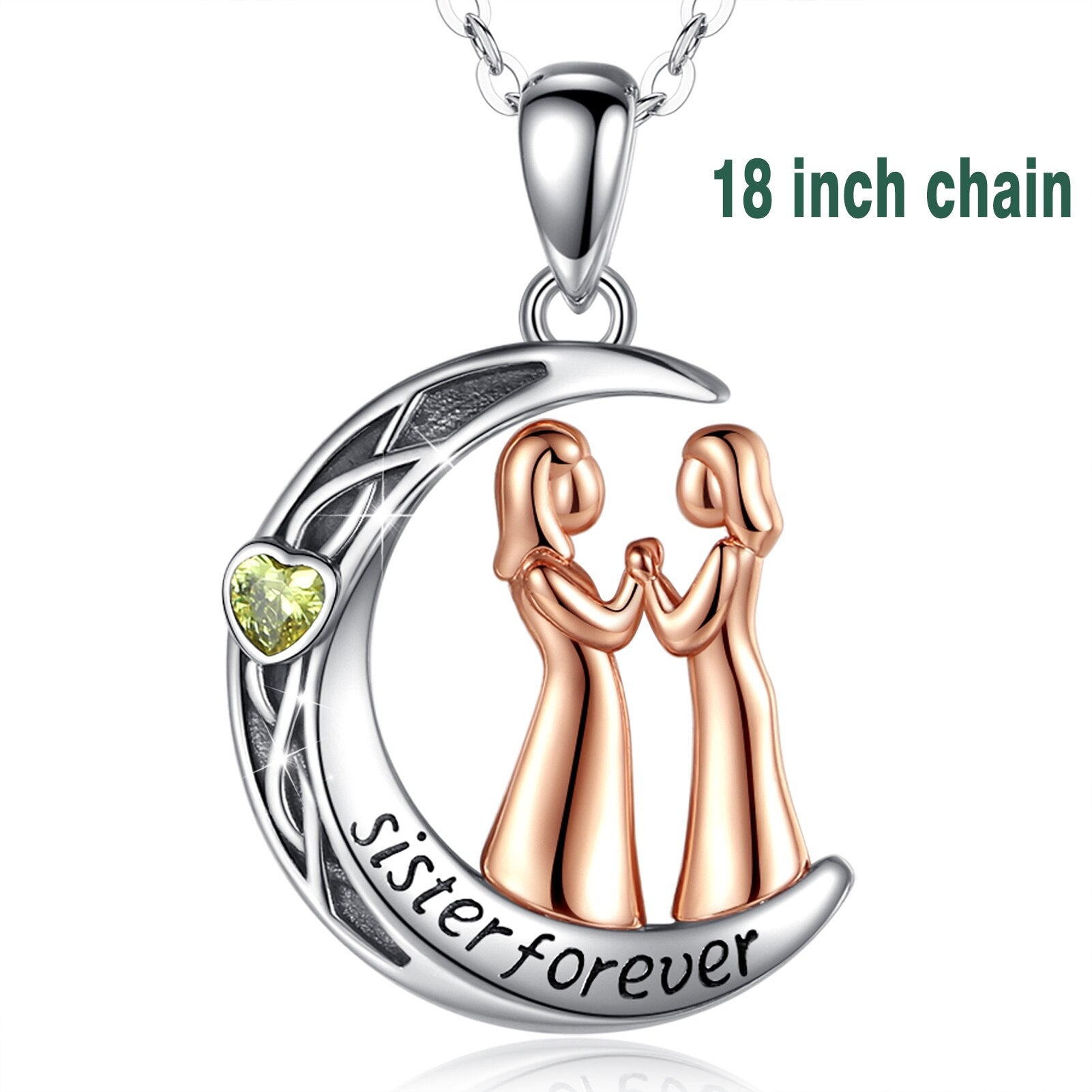 925 Sterling Silber Sister Forever Rose Gold Halskette Mond Stil Gelb CZ Anhänger Modeschmuck für Frauen Mädchen