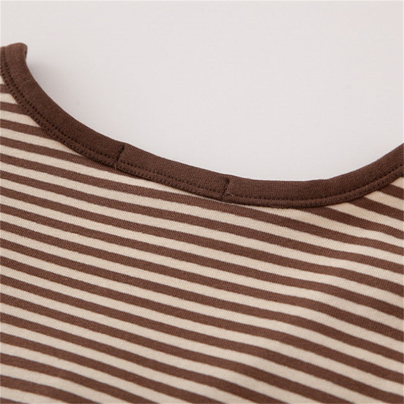 Striped Soft Cotton T-shirt 2022 Summer Fashion Slim O Neck Streetwear Tees Women Chic Tops