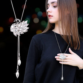 Collier Femme Lange Graue Kristallhalsketten und Anhänger für Damen Runde Statement-Halskette