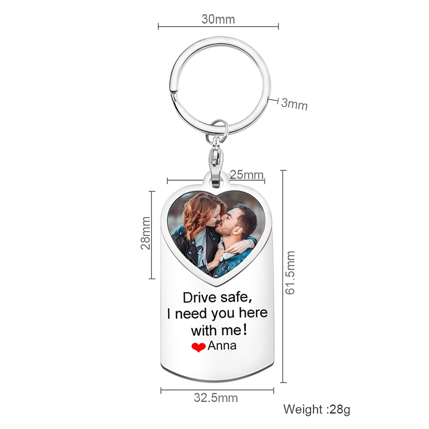 Stainless Steel Car Keyring Personalised Photo With Text Memory Gifts