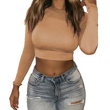 Women Sexy Bodycon T Shirt Long Sleeve O-neck Crop Top Modis Sheath T Shirt