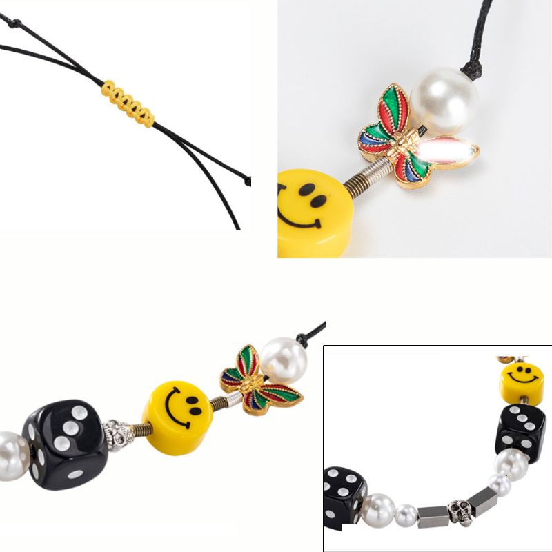 Punk Fashion Rock Pearl Smiley Skull Rope Adjustable Choker Lucky Dice Beaded Streetwear Necklaces