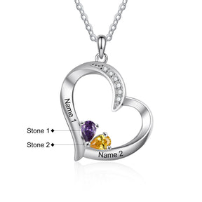 Personalized 1-6 Name Engraving Heart Pendant DIY Birthstone Necklace