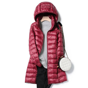 Ultralight Thin Down Jacket White Duck Down Hooded long Jackets  Long Sleeve