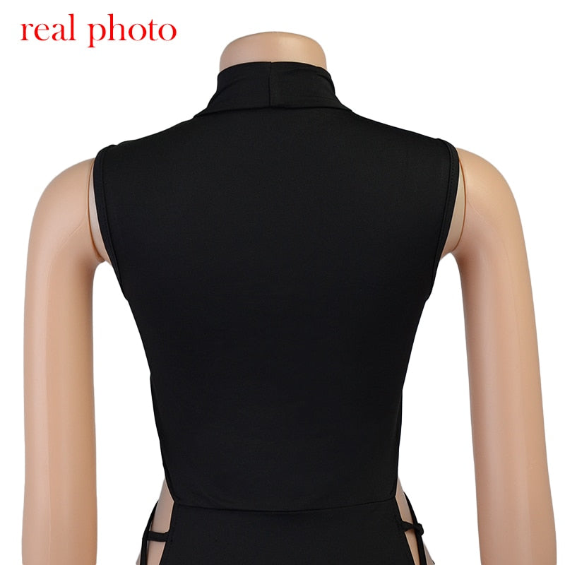 Elegant Black Sleeveless Bandage Dress for Women Club Party Backless Tank Dresses