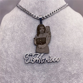 Custom Picture with Diamond Necklace Custom Nameplate Pendent Necklace