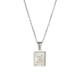 18K Golden Chain Necklaces Male Square Natural Shell Initial Letters Pendant Stainless Steel Jewelry