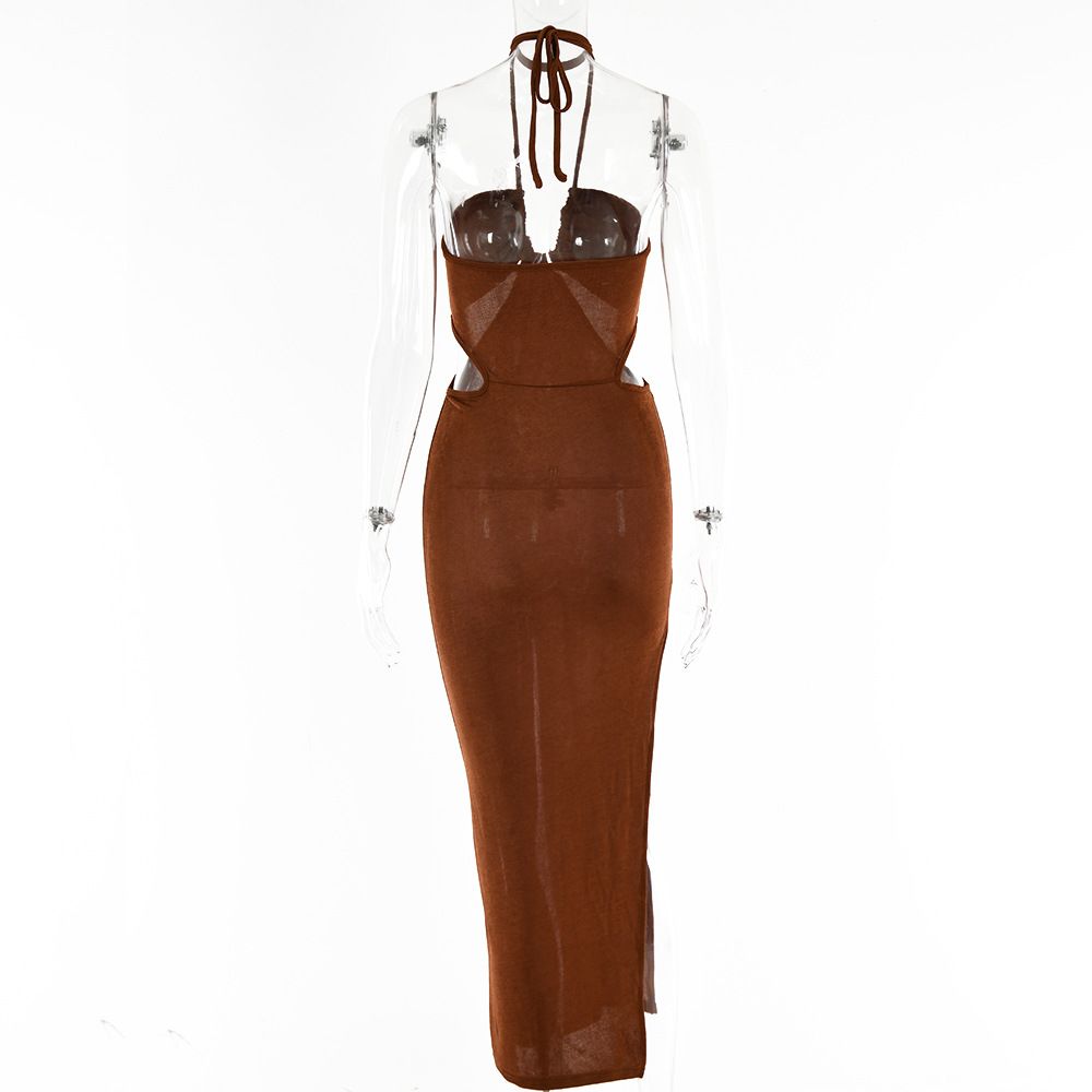 Frauen Halfter ausgeschnittenes rückenfreies Korsett Midikleid mit hoher Taille Split Slim Grunge Vestidos 2022 Sommer