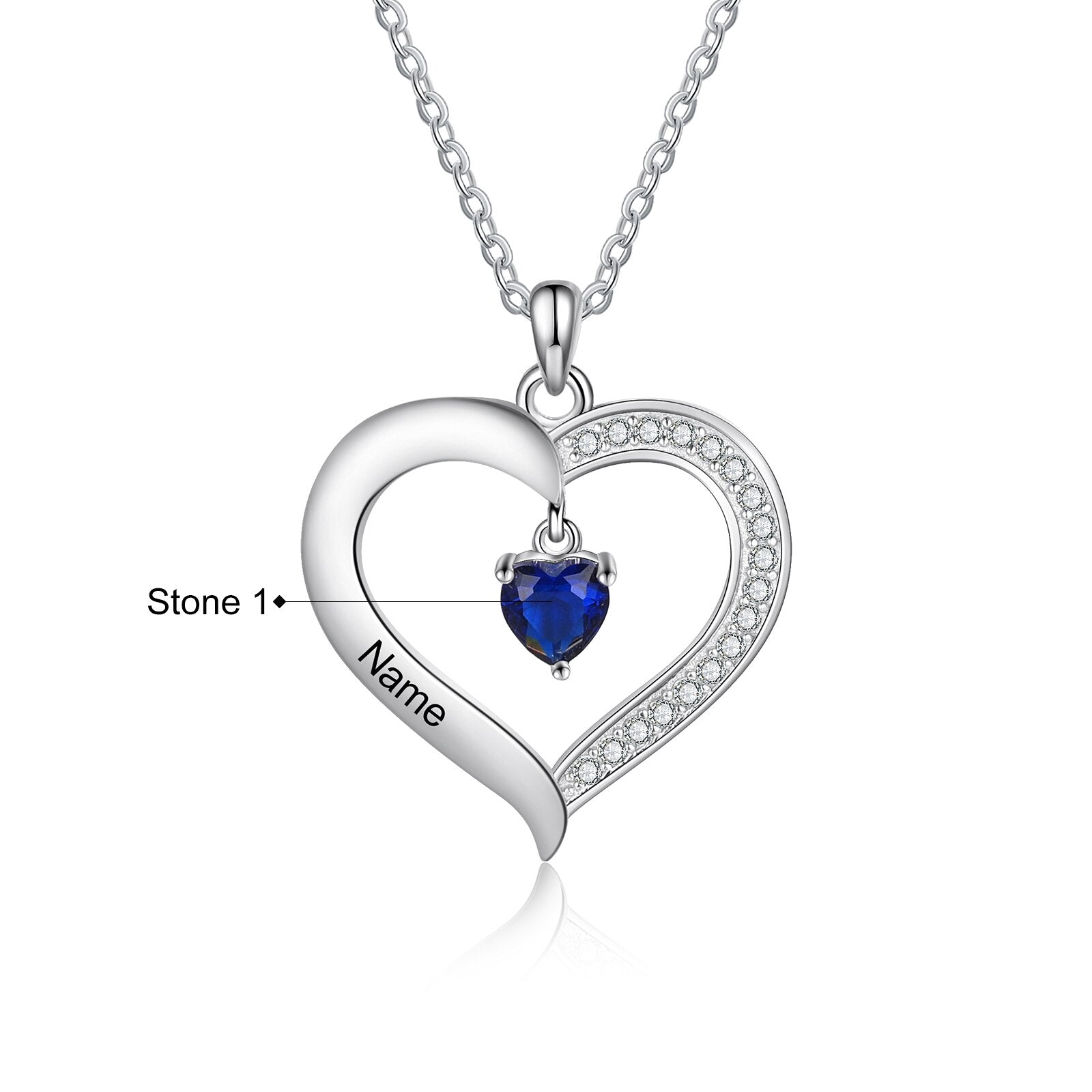 Personalized Heart Name Necklace with 1-8 Engraving Birthstone Pendant