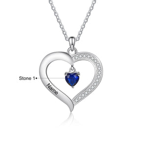 Personalized Heart Name Necklace with 1-8 Engraving Birthstone Pendant