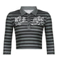 Goth Print Tops Stripe Cute T-Shirts Dark Academia Techwear Button Up V Neck Half Sleeve Sweat Shirts