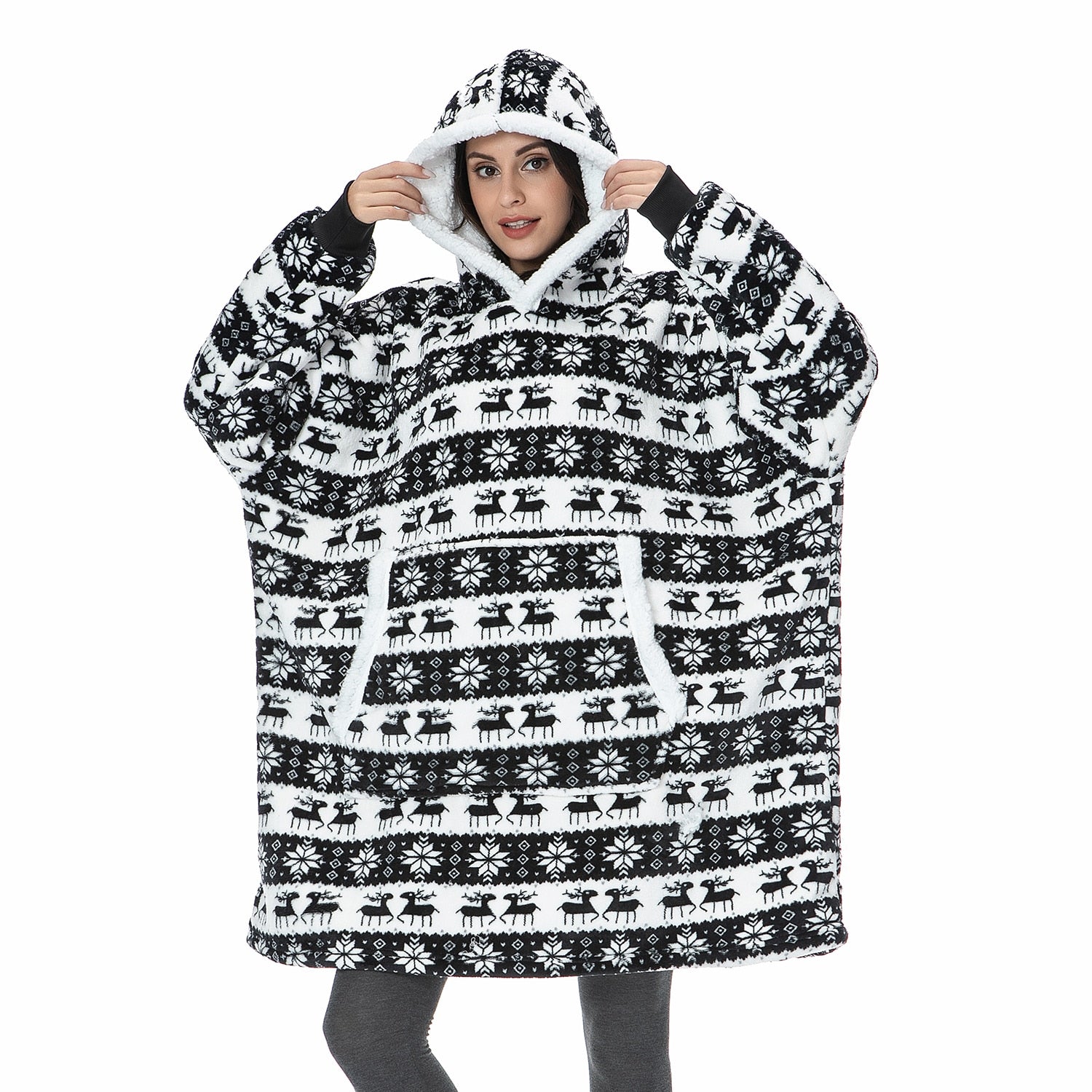 Winter Hoodies Fleece Giant TV Blanket With Sleeves Pullover