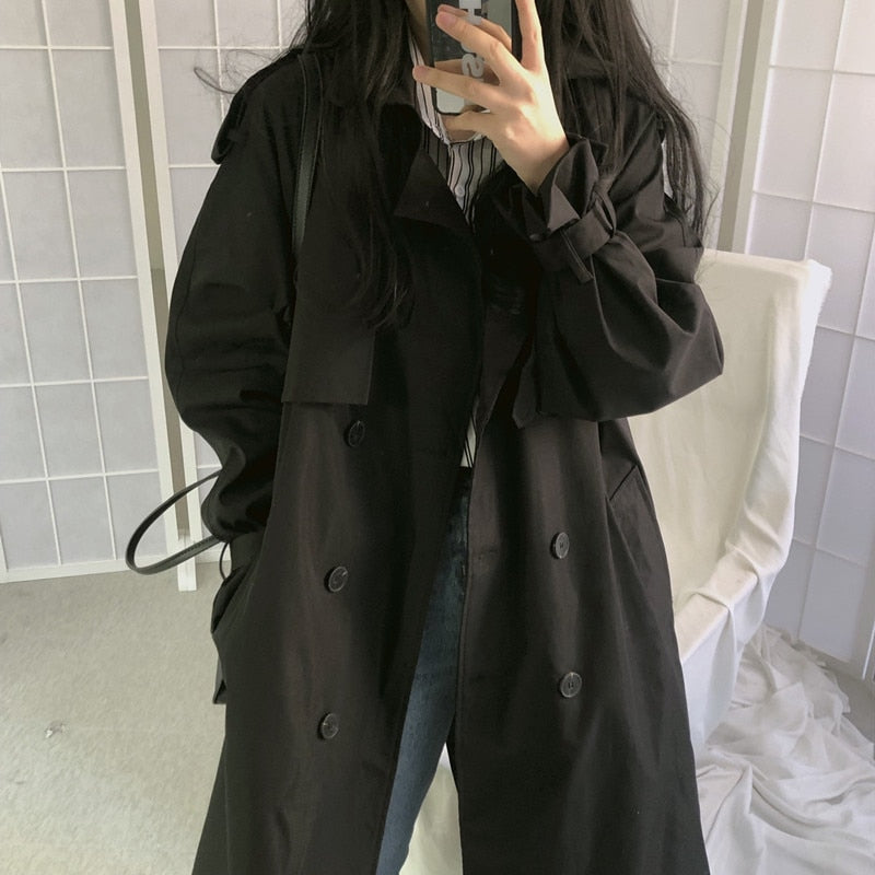 Loose Overcoat Autumn Winter Fashion Double-breasted Windbreaker Femme