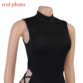 Elegant Black Sleeveless Bandage Dress for Women Club Party Backless Tank Dresses