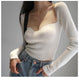 Magliette lavorate a maglia con scollo quadrato vintage francese da donna T-shirt pullover a maniche lunghe skinny da donna