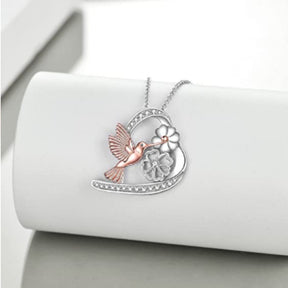 Hummingbird Necklace Heart-Shaped Pendant Hummingbird and Flower Crystal Necklace