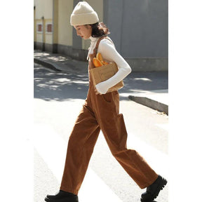 Brown Corduroy Jumpsuits Women Autumn Straight Baggy Loose Casual Wide Leg Trousers Female