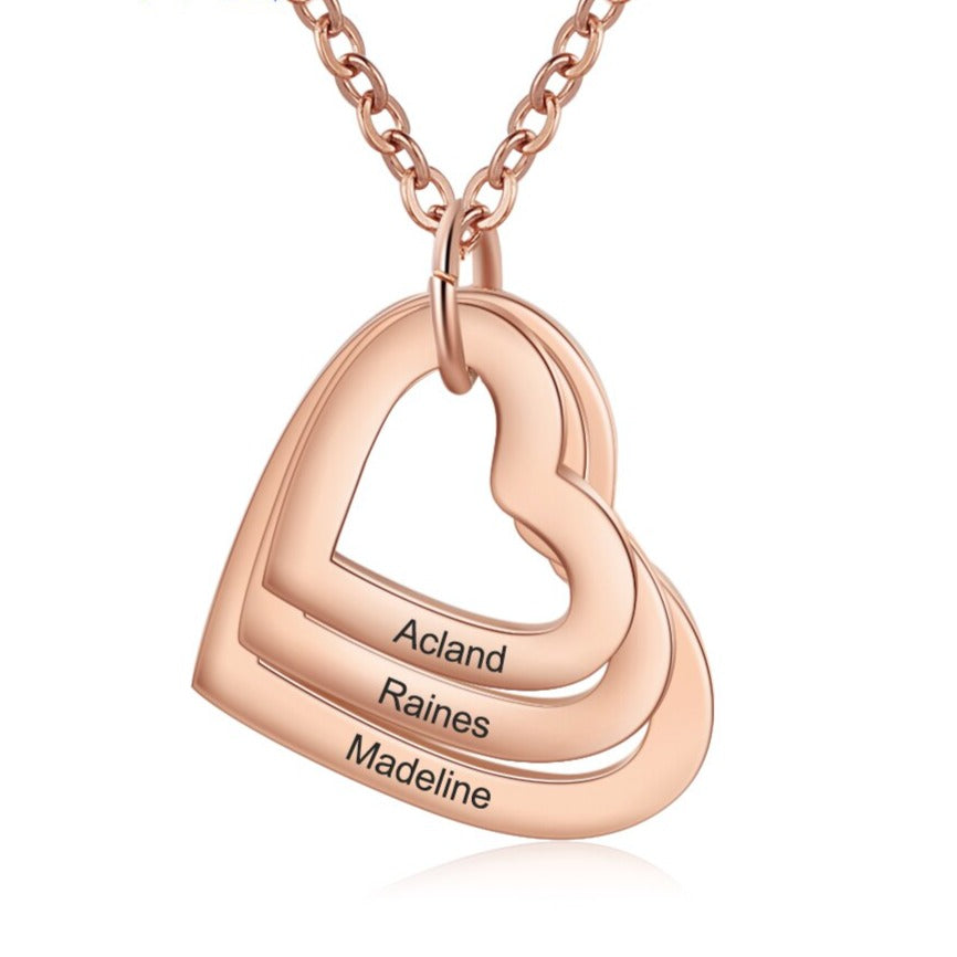 Collana personalizzata con ciondolo a forma di cuore con 3 nomi