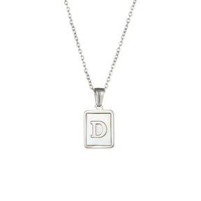 18K Golden Chain Necklaces Male Square Natural Shell Initial Letters Pendant Stainless Steel Jewelry