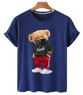 100% Cotton Sports Mask Bear Print Short-sleeved T-shirt Female Half-sleeved Casual Oversized T-shirt