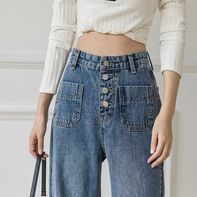 Women's Loose Straight Denim Trousers Female High Waist Wide Leg Pants high street