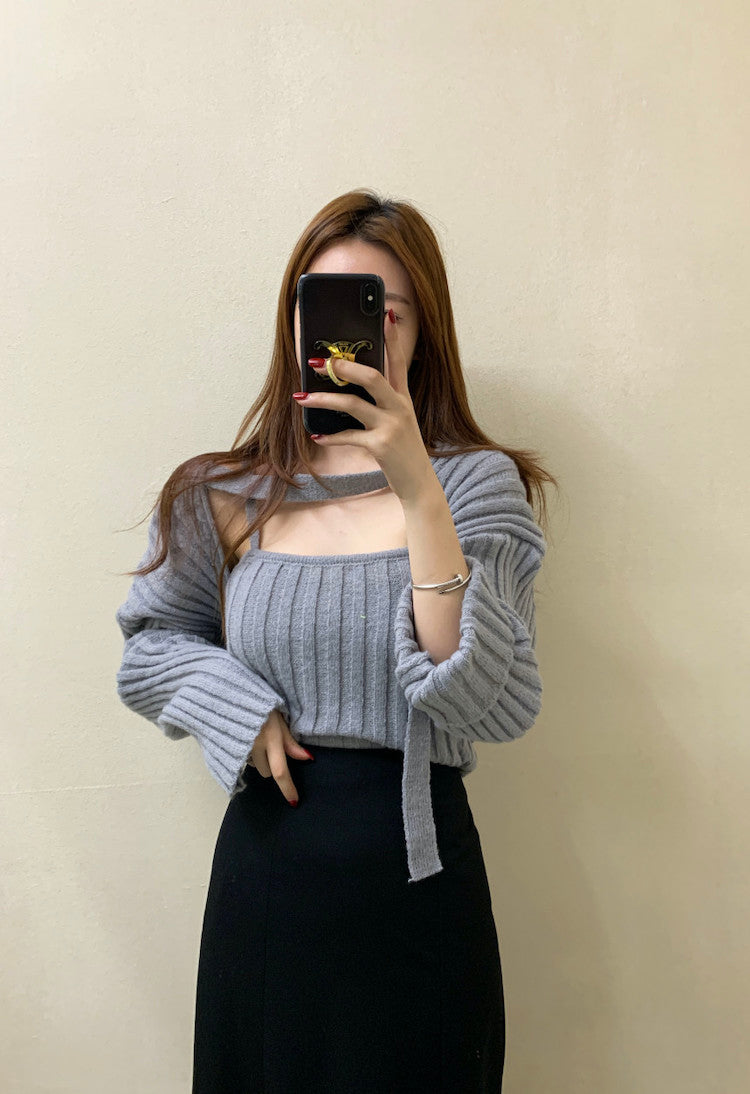 Camisole Knitted Cardigans Women Two Piece Sets 2021 Autumn Sweater Jacket Woman