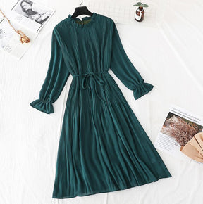 Polka Dot Women Dress Flare Sleeve Office Chiffon Dot Print Dresses A-line Vintage Vestidos