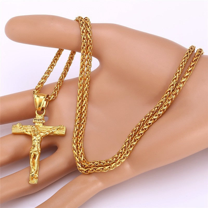 Collana con croce di Gesù per ciondolo a forma di croce color oro con collana a catena