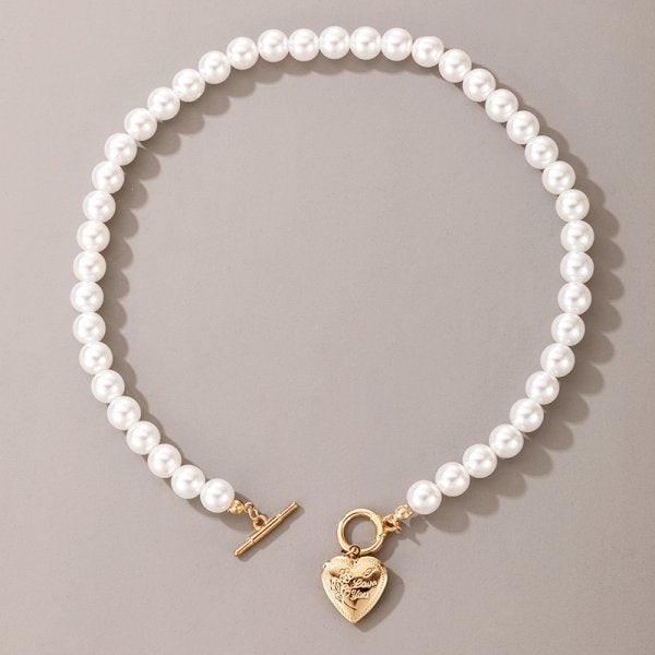 Collana a catena con clavicola girocollo in perle d'imitazione bianche grandi per gioielli da sposa da donna