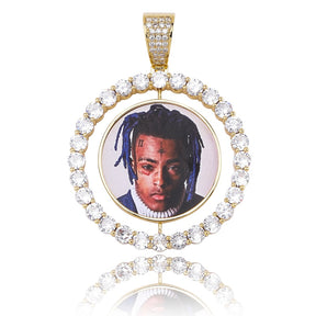 Custom Made Photo Rotating double-sided Medallions Pendant Necklace Men's Hip hop Jewelry