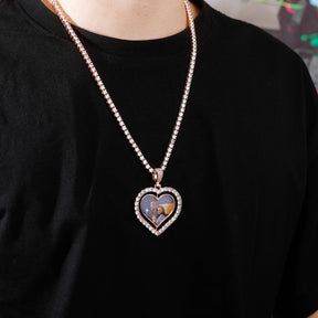 Heart Shaped Custom Photo Spin Double Sided Medallion Pendant Necklace Hip Hop Jewelry