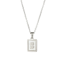 18K Golden Chain Necklaces Male Square Natural Shell Initial Letters Pendant Stainless Steel Jewelry