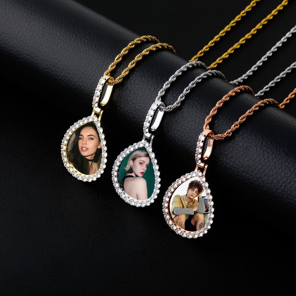 Custom Photo Pendant  Drop-shaped Medal Pendant Necklace  Hip Hop Jewelry