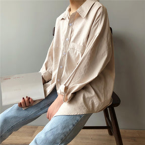 Loose Turn-down Collar Solid Female Shirts Tops Spring Summer Blouses