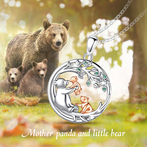 Mother brown bear and cubs pendant necklace fashion jewelry