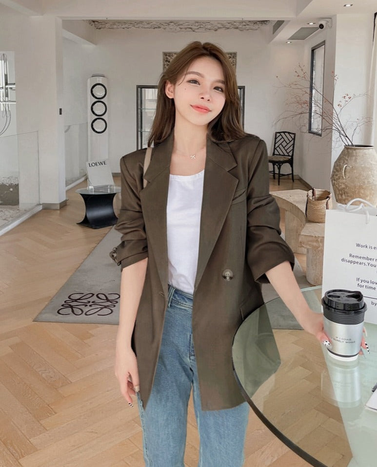 Oversized Women Jacket Loose Double Breasted Female Suit Coats Elegant