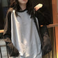 T-shirt da donna T-shirt manica lunga a contrasto colore girocollo T-shirt da donna primaverili