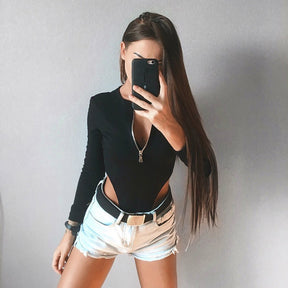 Women Jumpsuits Fashion Solid Zipper Long Sleeve Sheath Skinny Rompers